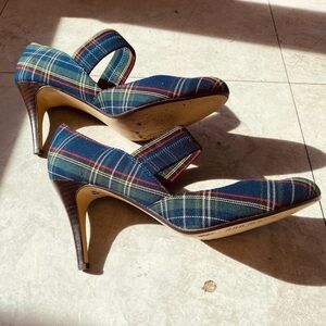 BETTYE MULLER ANN MARIANO PLAID MARY JANE PUMPS GREEN BLUE Size 10